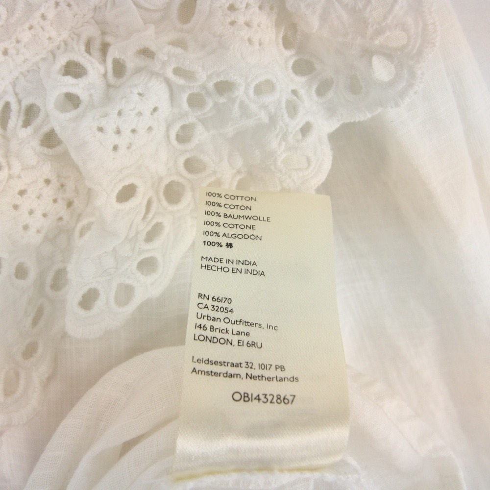 Free People Blouse Womens M White Eyelet Ruffle Victorian Boho Long Sleeve - Picture 11 of 11